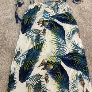 Blue Island Tropical Palm Leaf Blue and Green Swim Coverup